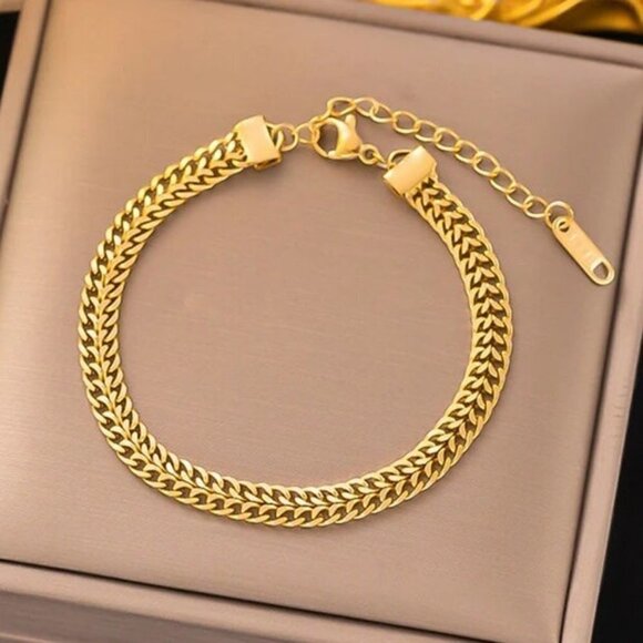 Gold Color Long Twisted Braided Chain Bracelet - Picture 1 of 5